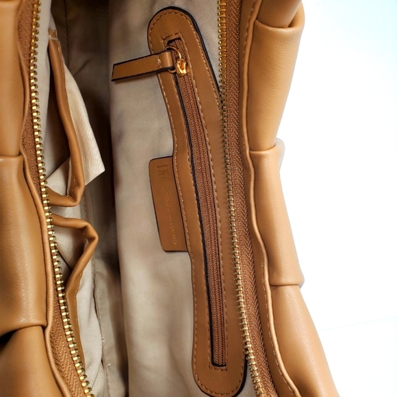 INC International Concepts Camel Leather Snake Trim Women's Hobo Shoulder Purse - Picture 5 of 10